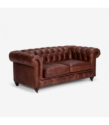 Chesterfield 2 Seater Classic Luxury Baroque Rococo Sofa Brown Leather Couch New