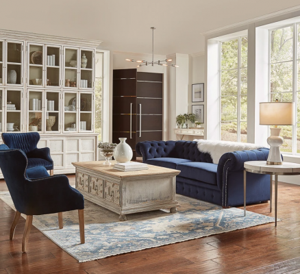Classic Living Room Couch - Blue Chesterfield Fabric Sofa 3-Seater jvmoebel ®