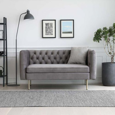 Chesterfield 2-seater sofa fabric sofa couch upholstery seat suite 2-seater sofas gray
