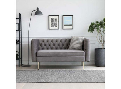 Chesterfield 2-seater sofa fabric sofa couch upholstery seat suite 2-seater sofas gray