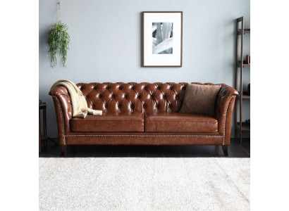 Chesterfield Leather Upholstered Design Sofa Luxury Couch Classic Sofa 2-Seater New