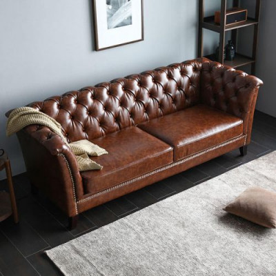 Chesterfield Leather Upholstered Design Sofa Luxury Couch Classic Sofa 2-Seater New