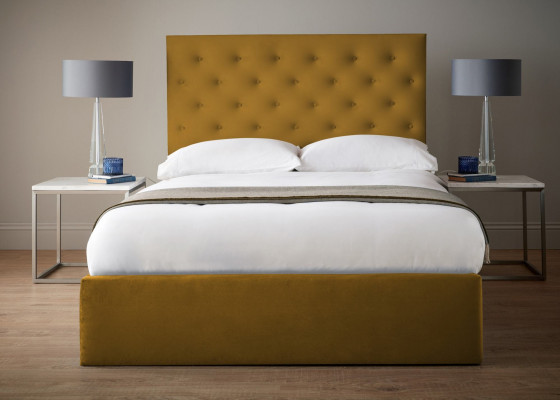 English Chesterfield bed designer upholstered bed frame textile fabric gold