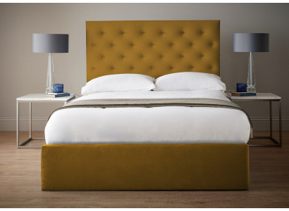 English Chesterfield bed designer upholstered bed frame textile fabric gold