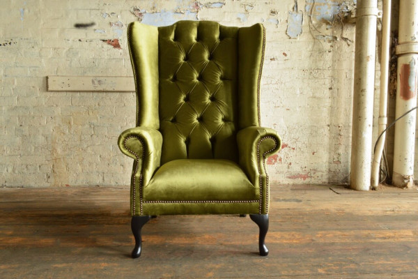 Lounge wing chair club designer furniture television sofa chair velvet upholstery seat new