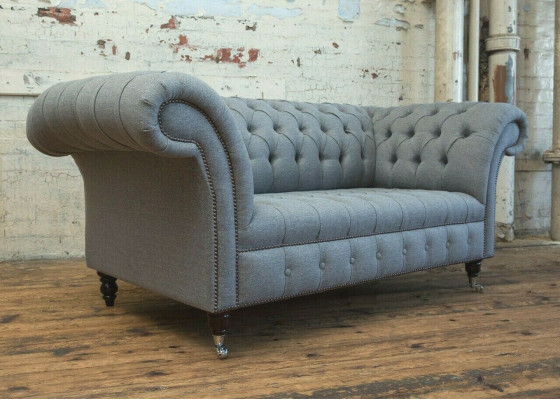 Chesterfield Original Sofa JVMoebel Textile Sofas Fabric Gray 185cm Couch Couches