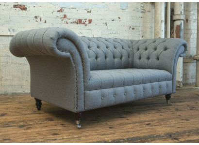 Chesterfield Original Sofa JVMoebel Textile Sofas Fabric Gray 185cm Couch Couches