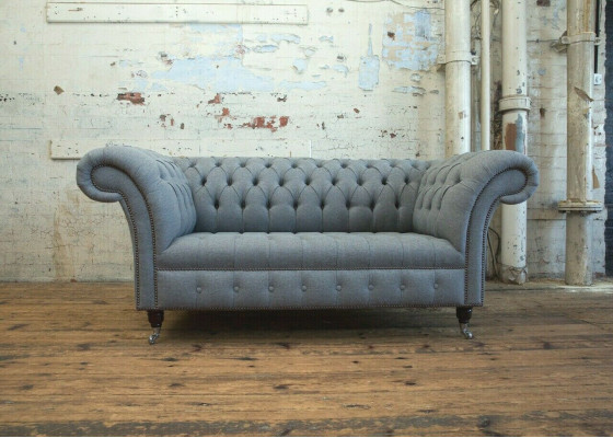 Chesterfield Original Sofa JVMoebel Textile Sofas Fabric Gray 185cm Couch Couches