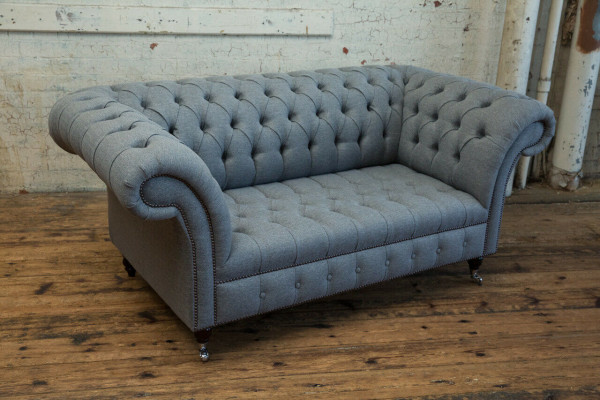 Chesterfield Original Sofa JVMoebel Textile Sofas Fabric Gray 185cm Couch Couches