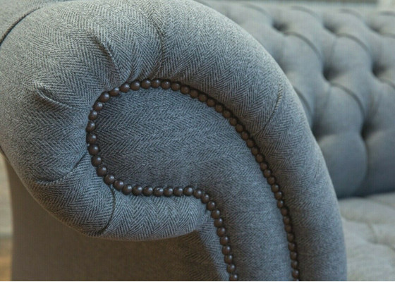 Chesterfield Original Sofa JVMoebel Textile Sofas Fabric Gray 185cm Couch Couches