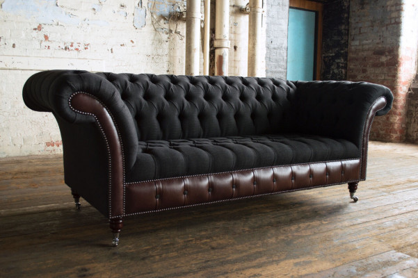 Chesterfield Original Sofa JVMoebel Couch Fabric Sofas Couches Material Black New