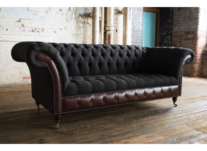 Chesterfield Original Sofa JVMoebel Couch Fabric Sofas Couches Material Black New