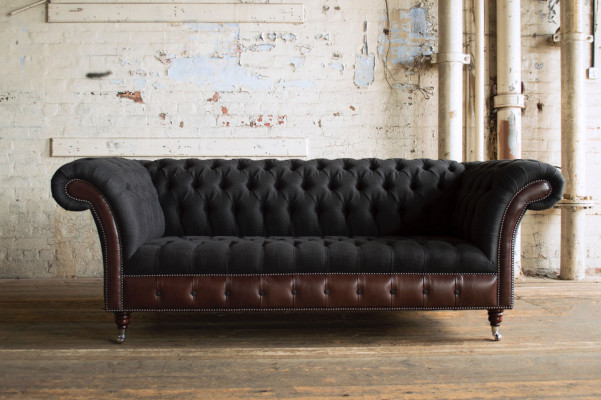 Chesterfield Original Sofa JVMoebel Couch Fabric Sofas Couches Material Black New