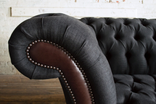 Chesterfield Original Sofa JVMoebel Couch Fabric Sofas Couches Material Black New