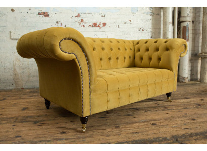 Chesterfield Sofa 2 Seater Upholstered Designer Couches Sofa Set Yellow Velvet New