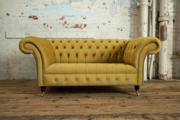 Chesterfield Sofa 2 Seater Upholstered Designer Couches Sofa Set Yellow Velvet New