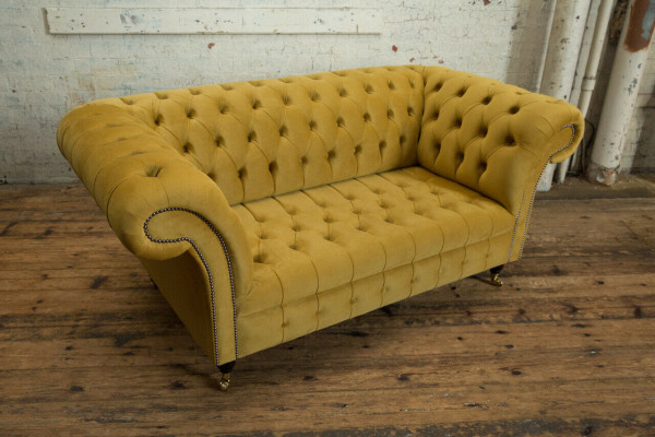 Chesterfield Sofa 2 Seater Upholstered Designer Couches Sofa Set Yellow Velvet New