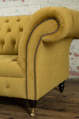 Chesterfield Sofa 2 Seater Upholstered Designer Couches Sofa Set Yellow Velvet New