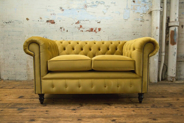 Chesterfield Sofa 2-Seater Upholstered Couches Couch Three-Seater Yellow Sofas Velvet New