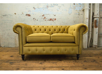 Chesterfield Sofa 2-Seater Upholstered Couches Couch Three-Seater Yellow Sofas Velvet New