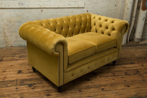 Chesterfield Sofa 2-Seater Upholstered Couches Couch Three-Seater Yellow Sofas Velvet New