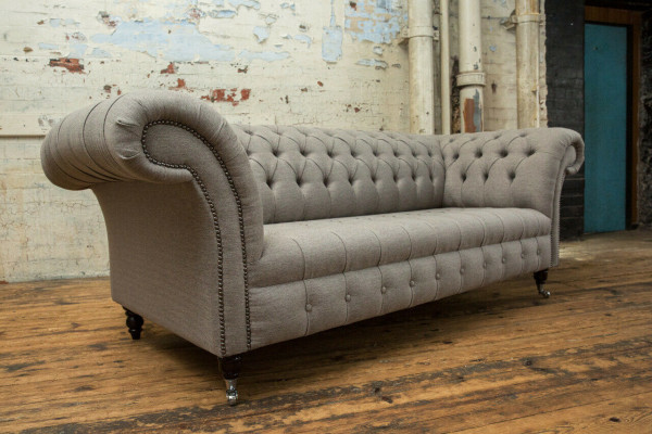 Classic Chesterfield design couch 3-seater sofa couch velvet leather large 225cm