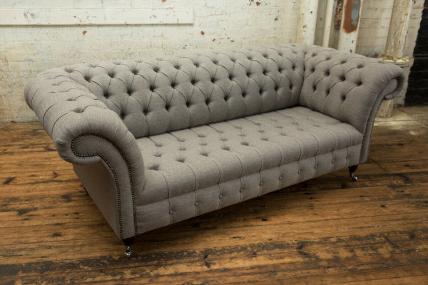 Classic Chesterfield design couch 3-seater sofa couch velvet leather large 225cm