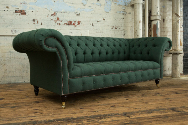 Classic Chesterfield design couch 3-seater sofa velvet big 225cm leather
