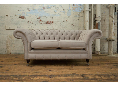 Chesterfield Sofa 2-Seater Upholstered Designer Couches Sofa Suite Beige Velvet