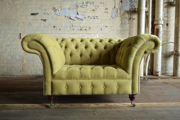 Chesterfield Design Fabric Couch Armchair 1.5 Seater Upholstered Sofas Lounge Velvet Green