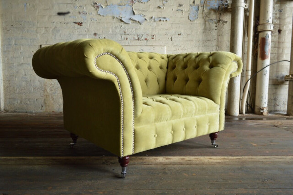 Chesterfield Design Fabric Couch Armchair 1.5 Seater Upholstered Sofas Lounge Velvet Green