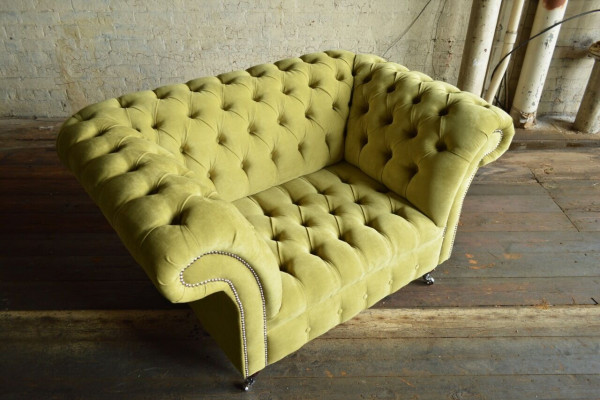 Chesterfield Design Fabric Couch Armchair 1.5 Seater Upholstered Sofas Lounge Velvet Green