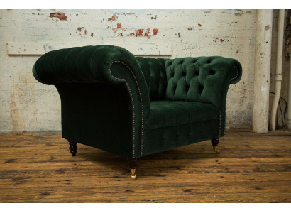 Chesterfield Design Fabric Couch Armchair 1.5 Seater Upholstered Sofa Lounge Green Velvet