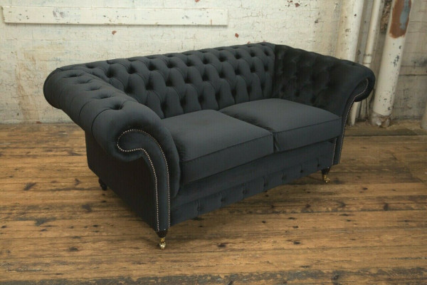Chesterfield Original Sofa JVMoebel Textile Sofas Couches Fabric Gray 185cm Couch
