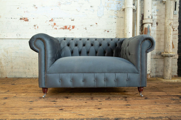 Chesterfield Design Sofa 2-Seater Couch Upholstery Suite Leather Fabric Gray