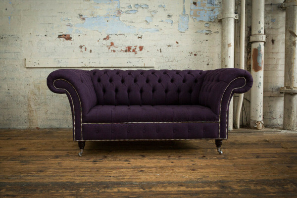 Classic Chesterfield Couch 3-Seater Sofa Couch Velvet Leather Purple Design Upholstery