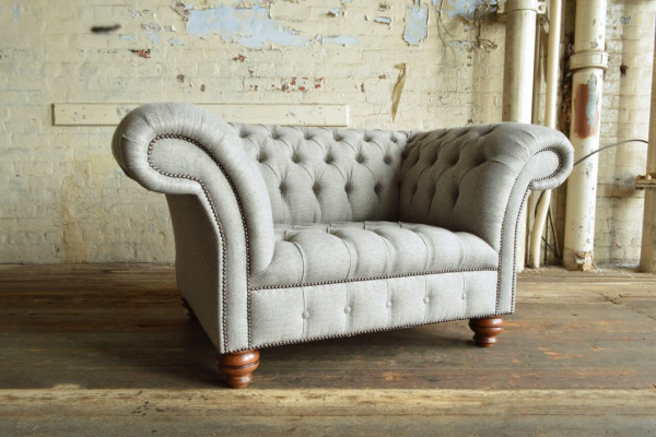 Chesterfield Design Fabric Couch Armchair 1.5 Seater Upholstered Sofas Lounge Gray Velvet