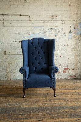 Chesterfield wingback armchair sofa couch upholstery 1-seater armchair sofas textile blue