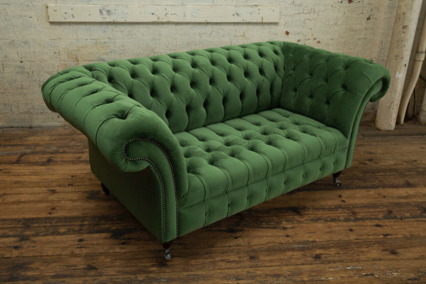 Green Chesterfield Fabric Couch Two-Seater Upholstered Sofa 185cm Fabric Leather New