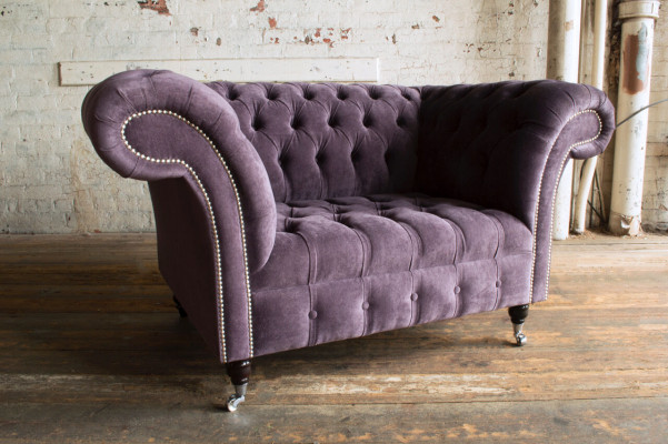 Chesterfield armchair couch upholstered sofa couches 1.5 seater single-seater purple fabric