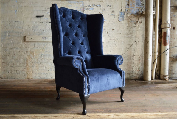 Blue wingback armchair Chesterfield sofa couch upholstery 1-seater armchair sofas textile