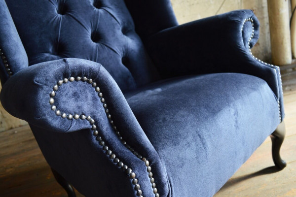 Blue wingback armchair Chesterfield sofa couch upholstery 1-seater armchair sofas textile