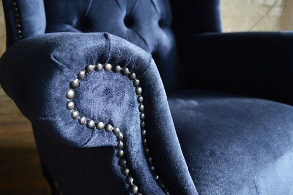 Blue wingback armchair Chesterfield sofa couch upholstery 1-seater armchair sofas textile
