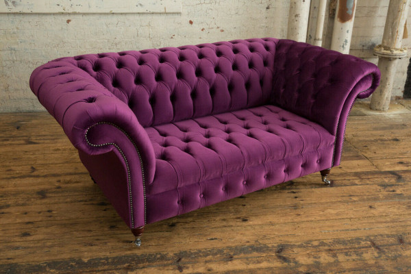 Chesterfield Design Luxury Upholstered Sofa Couch Seat Set Leather Textile Purple New