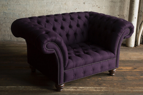 Chesterfield Design Armchair Fabric Couch 1.5-Seater Upholstered Sofa Lounge Velvet Purple