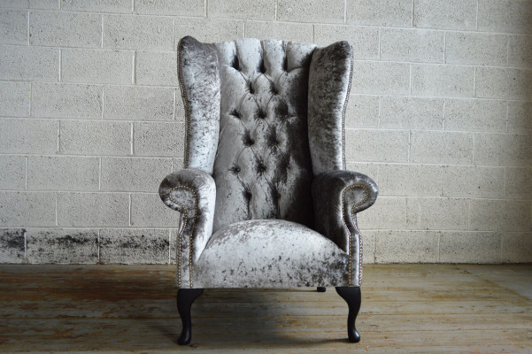 Wingback chair Chesterfield sofa couch upholstery 1-seater armchair sofas textile silver