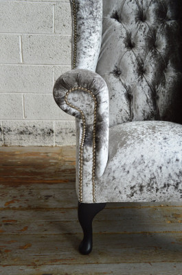 Wingback chair Chesterfield sofa couch upholstery 1-seater armchair sofas textile silver
