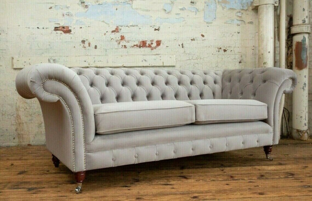 Chesterfield Couch Sofa Upholstered 3-Seater Couches Seat Suite Sofas White New