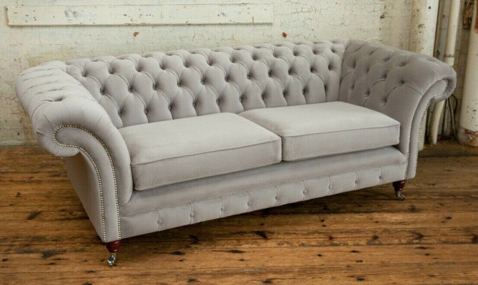 Chesterfield Couch Sofa Upholstered 3-Seater Couches Seat Suite Sofas White New