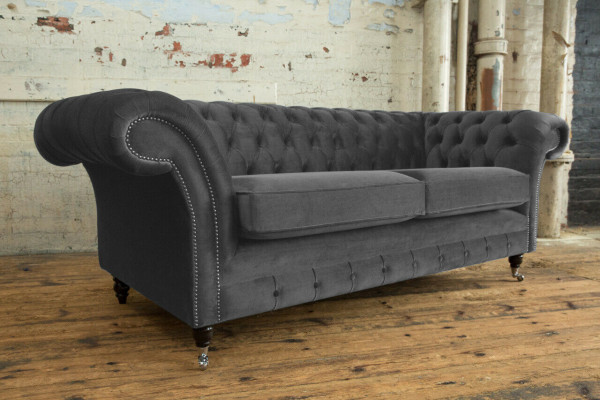 Chesterfield Couch 3-Seater Upholstered Seat Textile Fabric Leather Couches Sofas Sofa